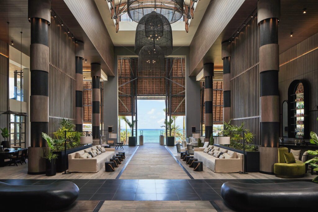 sophisticated lobby at LUX* Grand Baie