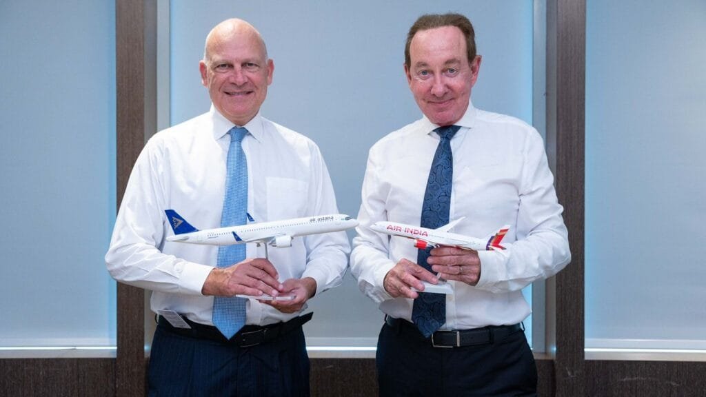Campbell Wilson, CEO & MD, Air India, and Peter Foster, the Air Astana Group’s CEO, strike a pose
