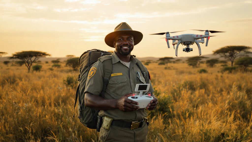 Technology meets conservation: Rangers utilize drones and AI to monitor wildlife populations.
(Image Credit: Gem Finders Safaris)