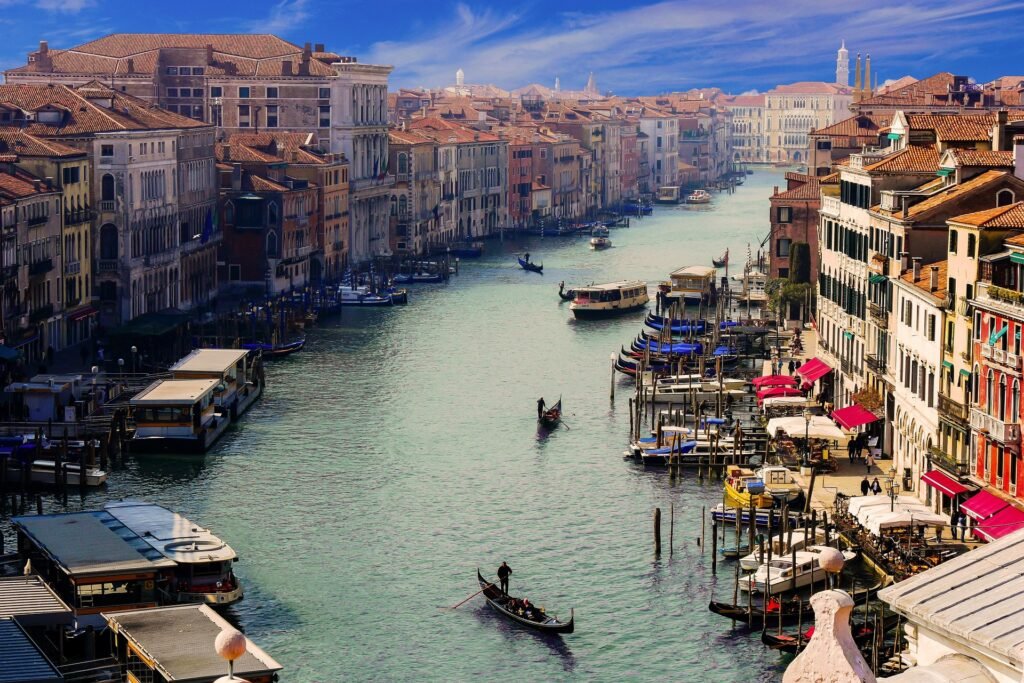 Venetian canal with boats and buildings
