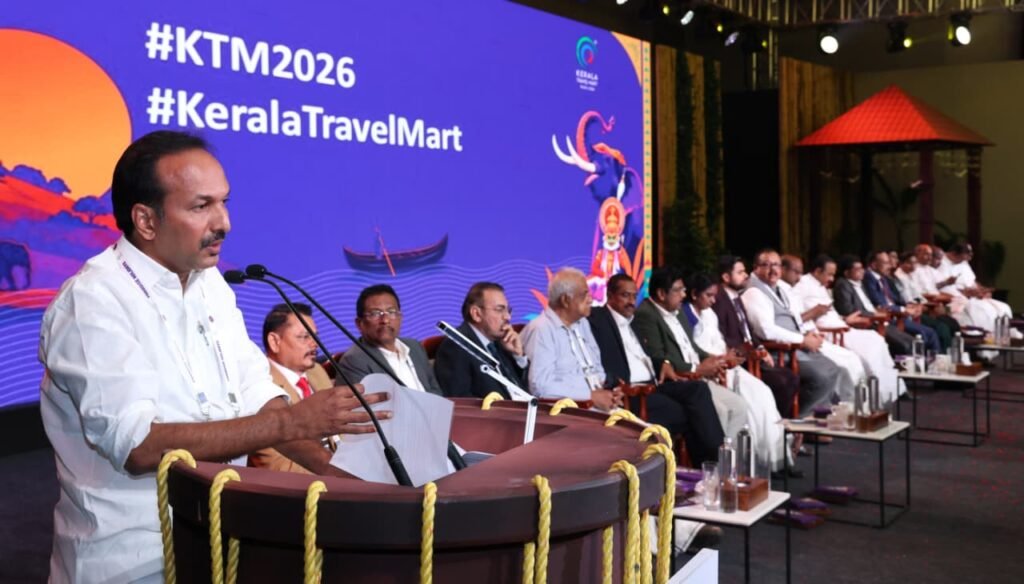 Tourism Minister Shri PC Vishnunadh speaking at the inauguration of KTM 2026 in Kochi